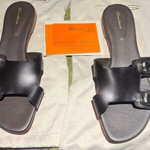 Santoni Women's Dark Brown Leather Sandals.